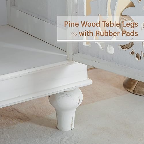 Miniatura 6 de MFSTUDIO Accent Wood Storage Cabinet, Large Farmhouse Hollow-Carved Buffet Sideboard with 3 Doors Decorative Storage Cabinets for Living Room