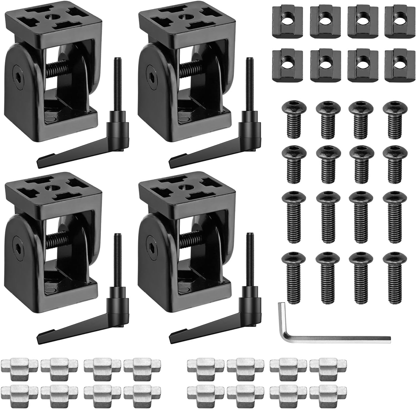 JiGiU 4PCS Connecteur Profilé Aluminium 4040, Noir | Charnière d'Angle Réglable 180°, avec Levier de Serrage, pour Profilé 4040 Rainure 8mm, Usage Industriel et Bricolage
