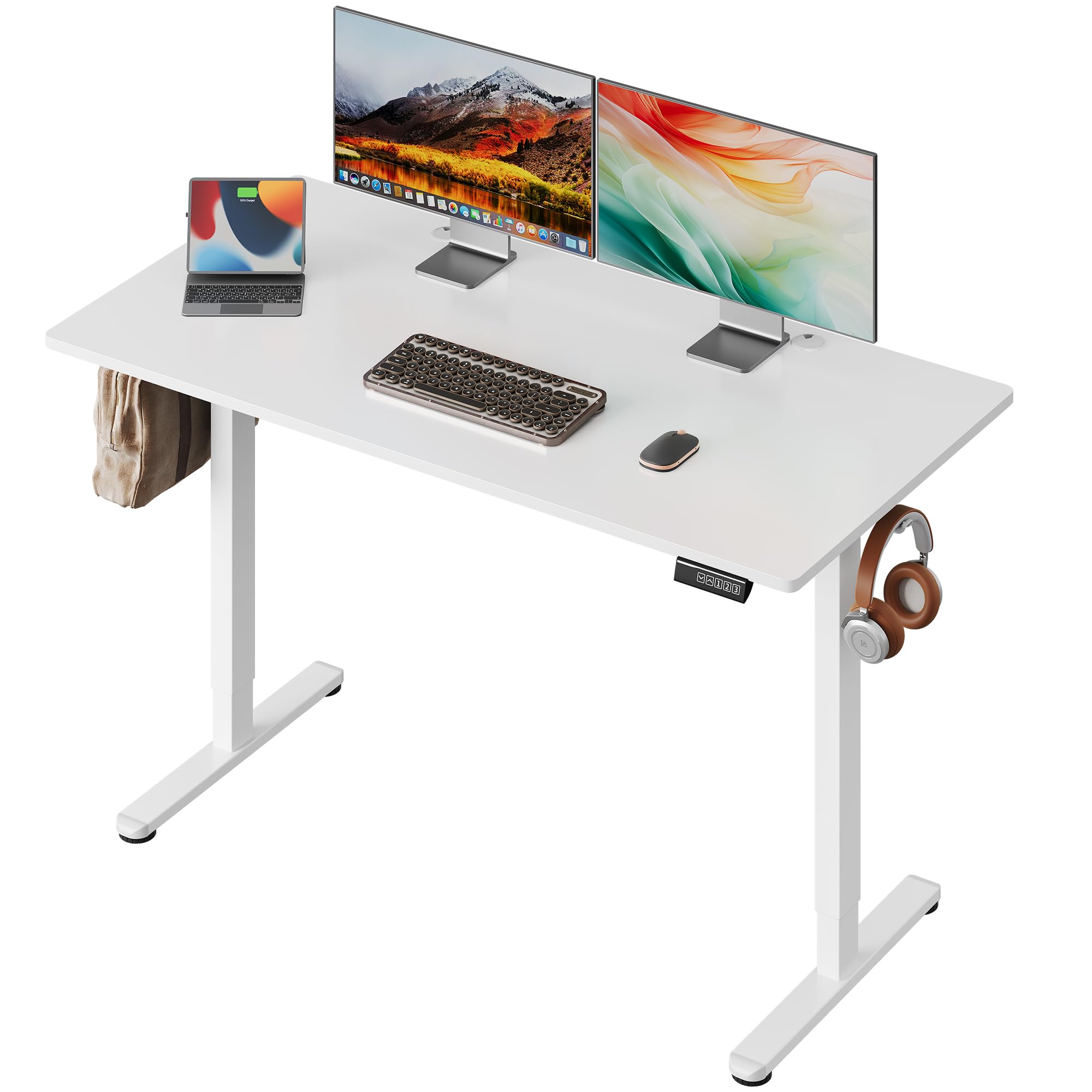 DEVAISE Escritorio Elevable Eléctrico 140x70cm, con 3 Memorias y Pantalla Digital, Mesa Ajustable Monobloque para Oficina en Casa, Blanco