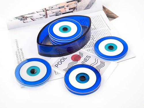 Miniatura 3 de Moldes de silicona de ojo malvado, 4 moldes para posavasos con 1 caja de almacenamiento para portavasos de bricolaje, contenedor de dulces,