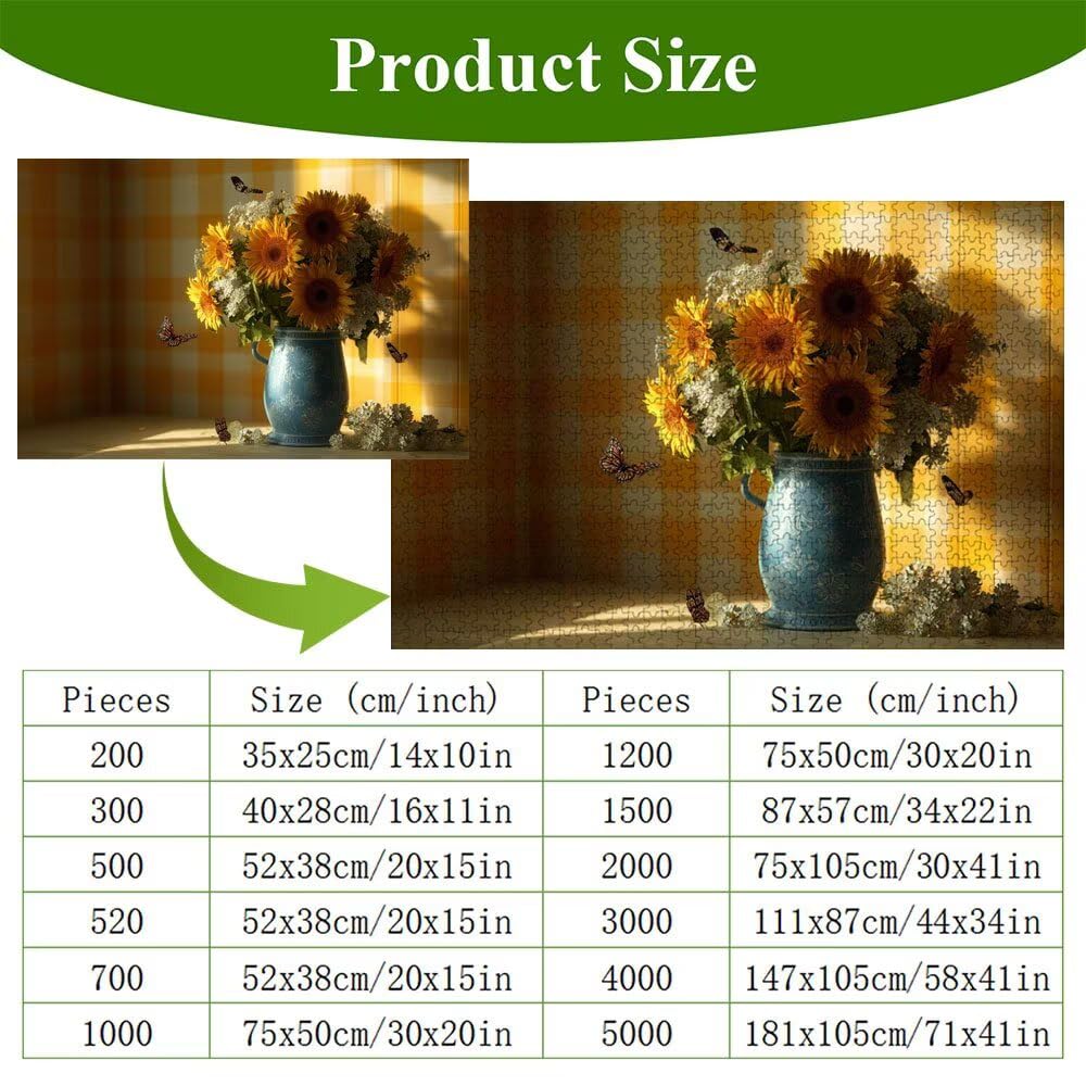 Puzzle 2000 elementów - Słonecznik i krajobraz - Trwałe drewniane puzzle z literami z tyłu - 70 x 100 cm - Kreatywne hobby bez kurzu - Artykuł kolekcjonerski i ponad 14 lat P3#637