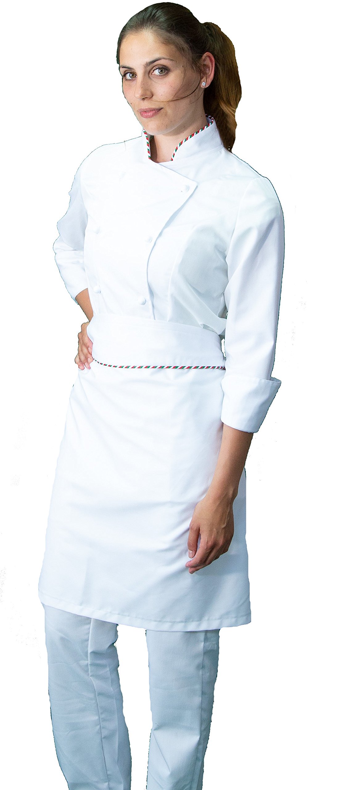 Ricamo Gratuito - Completo Cuoco da Cucina - Tricolore - Divisa Chef Donna - Pantalone, Giacca e Grembiule - Made in Italy