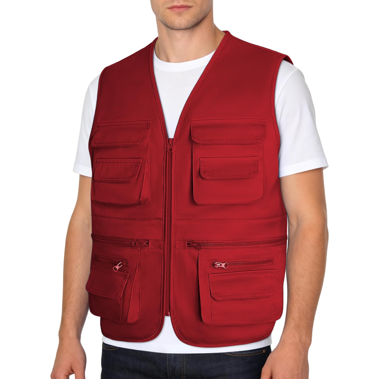 Fishing Vest for Men Outdoor, Utility Safari Cargo Vest With 8 Pockets, Lightweight, Work, Hiking, Travel