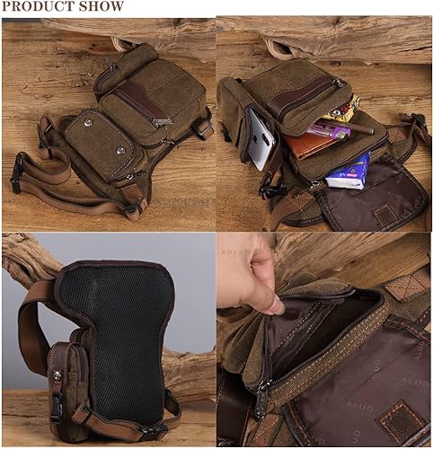 Miniatura 4 de Riñonera de lona para hombres y mujeres, cangurera táctica militar, bolsa de muslo para senderismo, escalada, ciclismo., Café, Riñonera de pierna