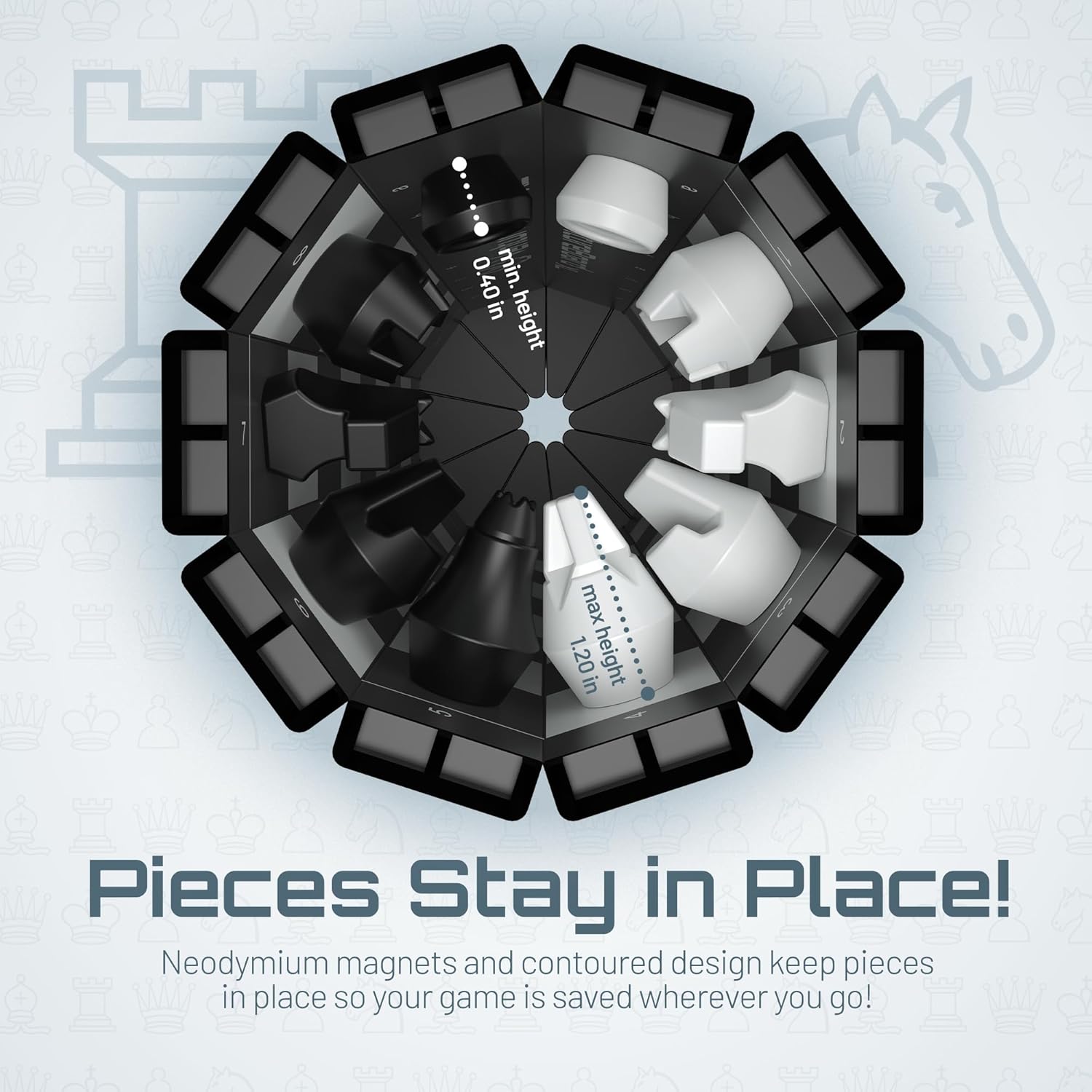 VENTUREBOARD XL Full-Size 10 Inches Magnetic Unique Chess Set Board Game - Folding Board, Travel Chess Board Game Pieces - (Black/Grey)