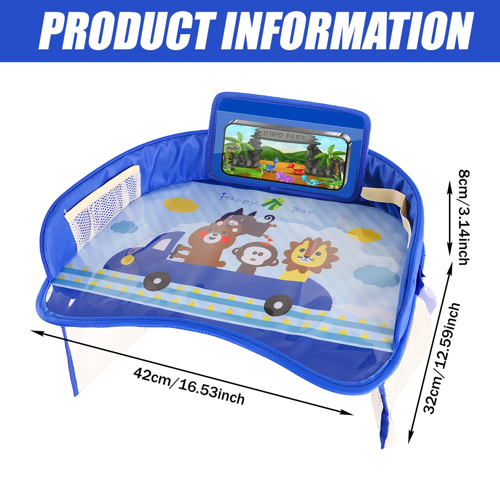 Table de voyage pour voiture pour enfants : Table de voyage pour siège auto, jeu pour enfants, tablette pour genoux pour enfants avec organisateurs, table double fonction pour enfants pour