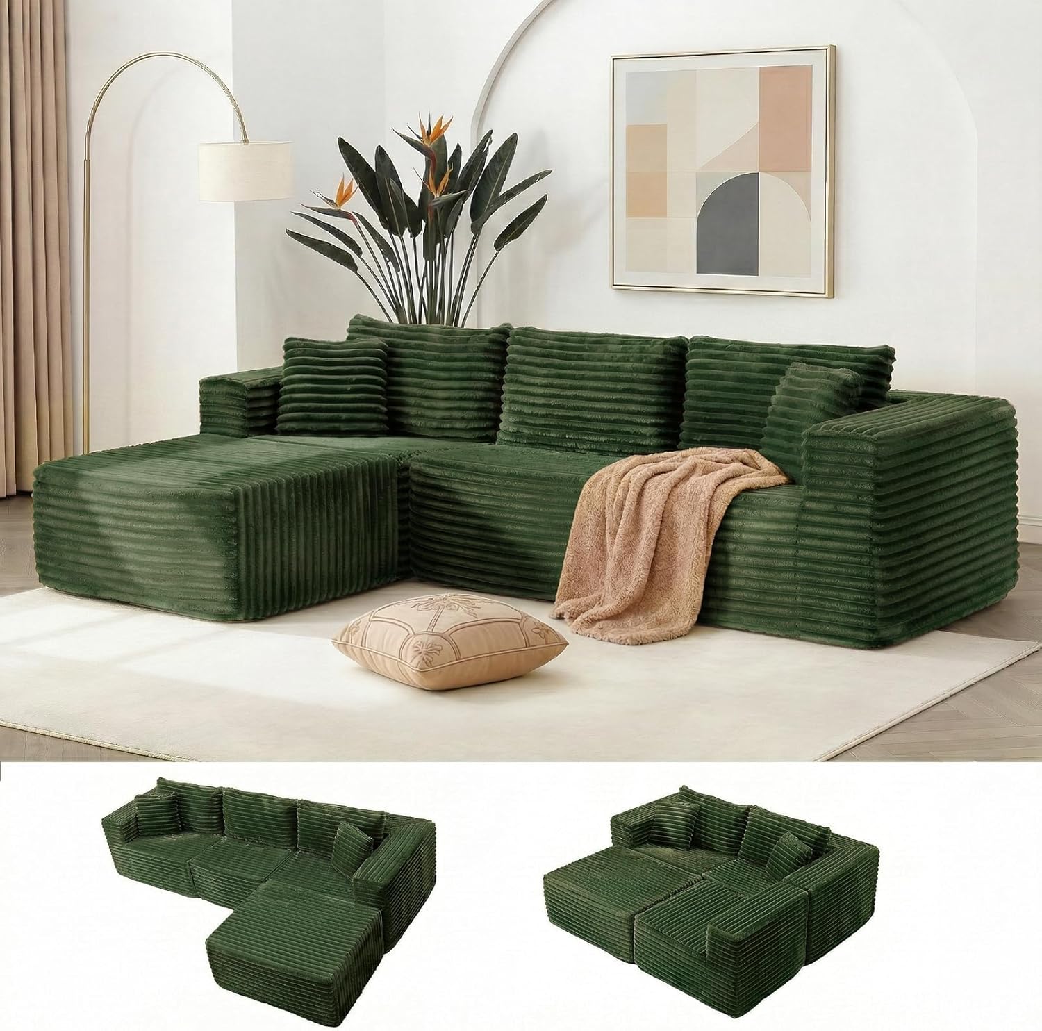 108” L-Shaped Modular Sectional Sofa with Chaise, Corduroy