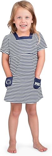 Miniatura 16 de Little King NCAA - Vestido a rayas de manga corta con bolsillos para niñas pequeñas, 100% algodón, tallas 2T, 3T y 4T