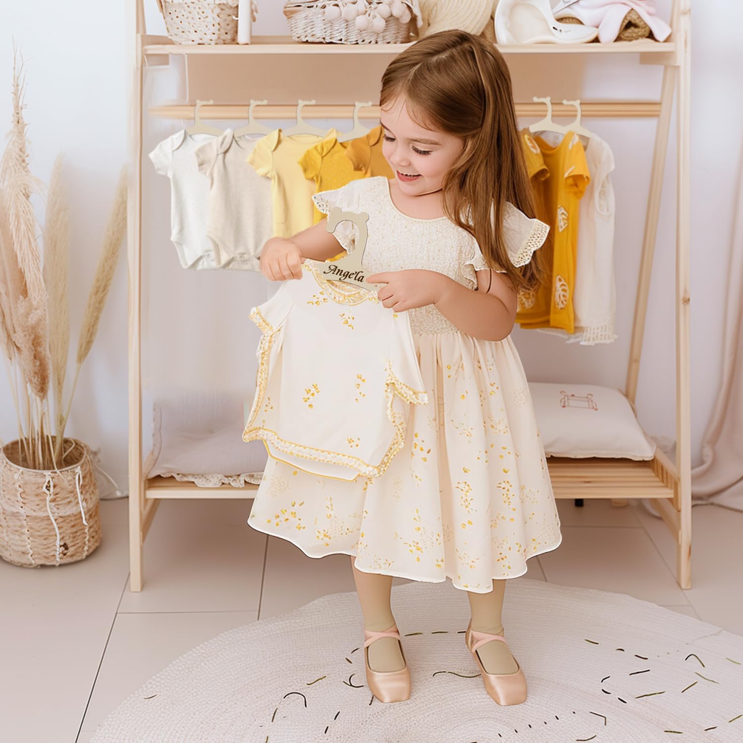 Hongma Lot De 20 Cintres En Bois Pour Vêtements De Bébé, Oreilles D'ours Mignonnes Pour Nouveau-né, Fille, Garçon, Chambre D'enfant, 22,9 Cm, Cintres