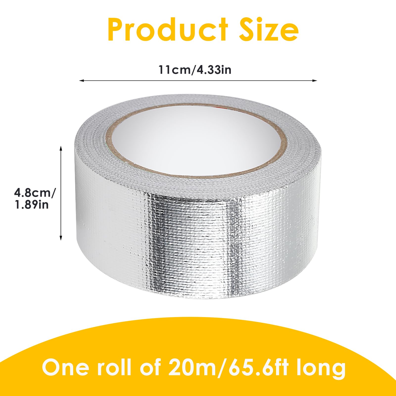 Aluminium Foil Duct Tape, Adhesive Silver Foil Tape Heat-Resistant Waterproof, Metal Roll Gaffer Tape For