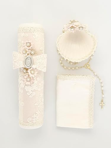 ANDALU Baptism Candle Set Kit Catholic for Girl - Vela de Bautizo Set para Niña