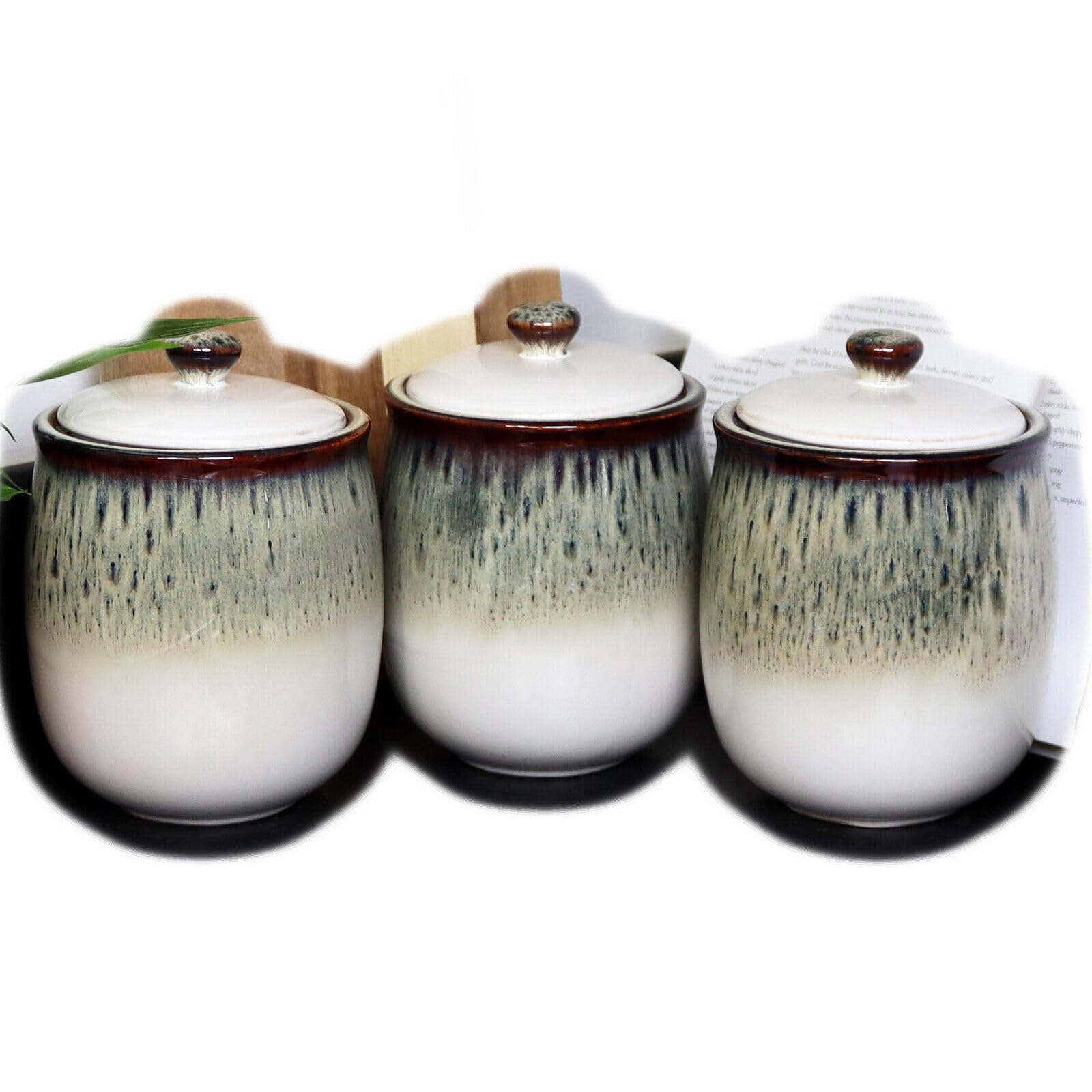 Darthome White, Blue Set Of 3 Reactive Glaze Gothic Storage Jars Ceramic Tea Coffee Sugar Canisters
