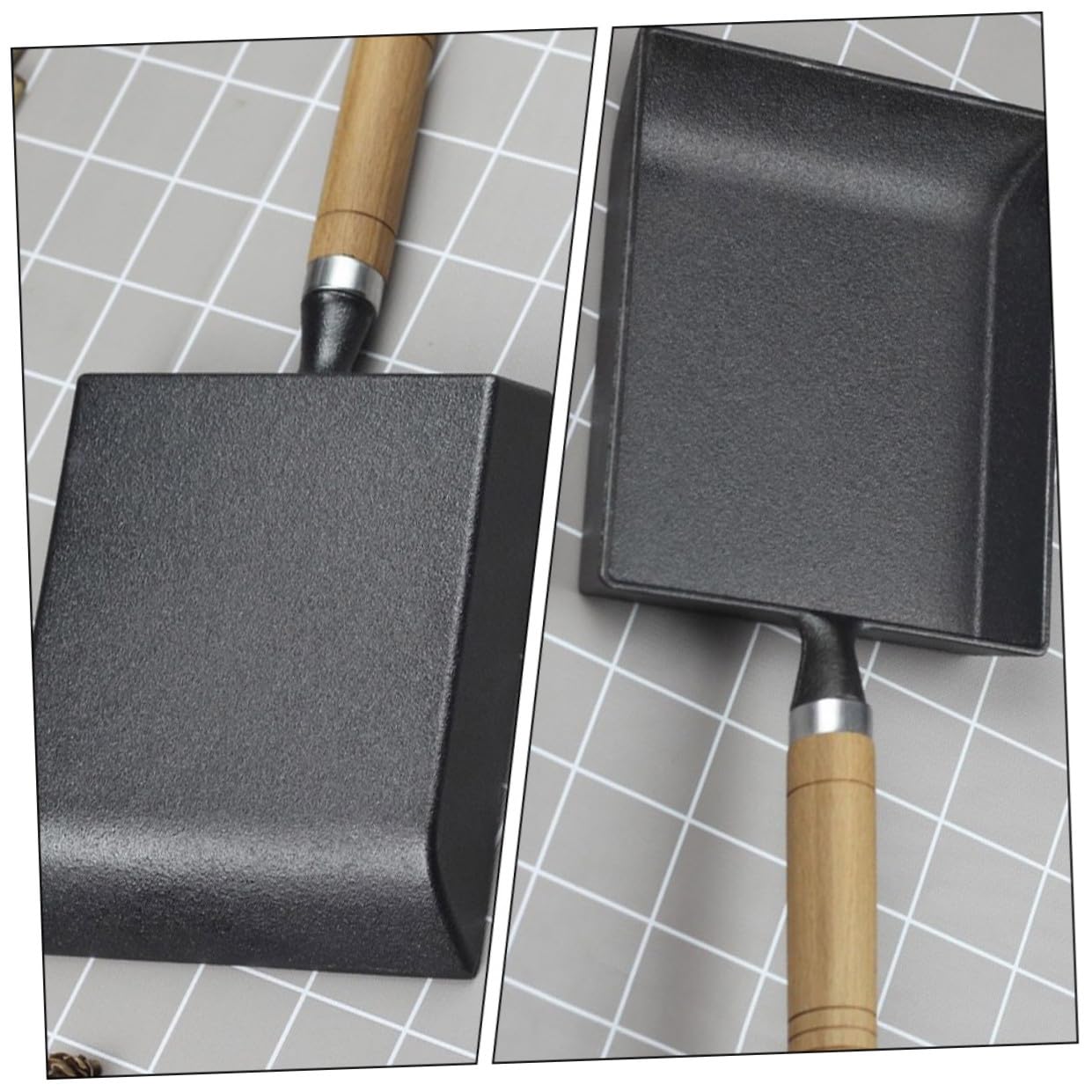 Padella in Ghisa Quadrata Antiaderente per Pancake e Uova Fritte Manico in Legno Antiscivolo, Fondo Resistente All'usura per Distribuzione Calore Uniforme, per Cucina, Barbecue