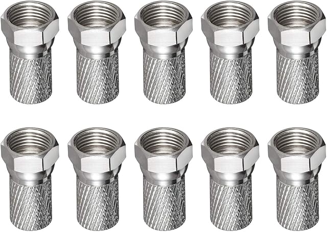 10 sztuk wtyków F do kabla satelitarnego do Ø 7,0 mm - niklowane CU, szeroka nakrętka 7 mm