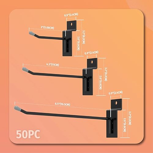 Miniatura 3 de HUHOLE Ganchos negros de pared de 2 pulgadas, 50 piezas, accesorios de Slatwall, ganchos de pared de listones, accesorios de pared de listones,