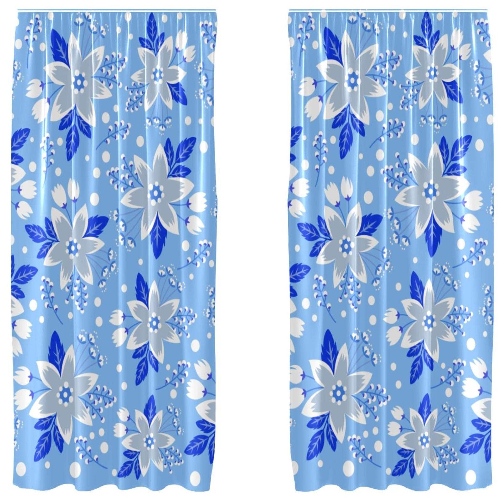 Rideaux occultants à motif floral bleu pour bloquer la lumière et préserver l'intimité