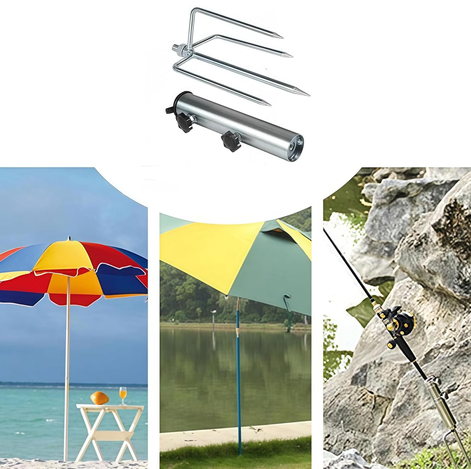 Stojak na parasol z kolcem do podłoża, trwały, żelazny uchwyt ogrodowy na trawnik, plażę, piasek, osłonę przeciwsłoneczną i ochronę przed deszczem – idealny na każdą pogodę