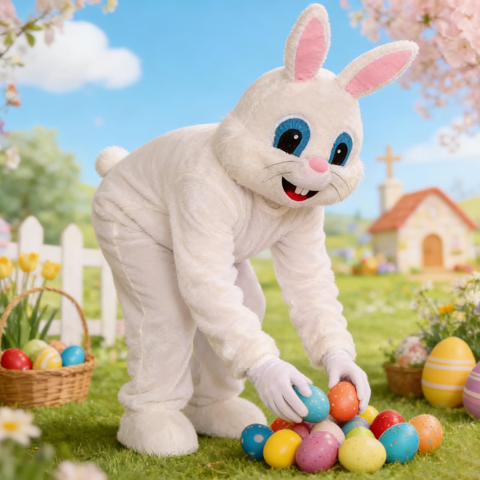 Hyelntu Easter Bunny Costume Adult Plush Bunny Mascot Suit for Men Women Onesize Easter Party Rabbit Cosplay Outfit with Head - Image 4