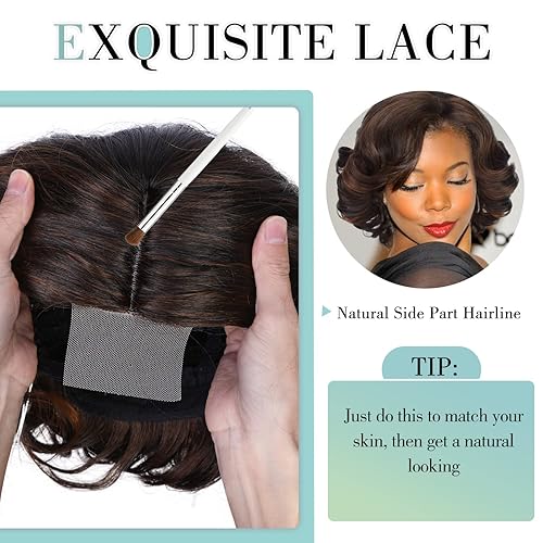 Miniatura 7 de Quantum Love Pelucas cortas y rizadas estilo Bob, peluca de parte lateral suelta para mujeres negras, peluca sintética corta ondulada estilo Bob