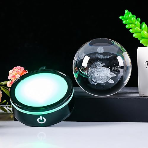 Miniatura 4 de YWHL Figura de bola de cristal de tortuga marina 3D con base LED, tortuga marina láser, regalos para mujeres y hombres en Navidad, cumpleaños, bola