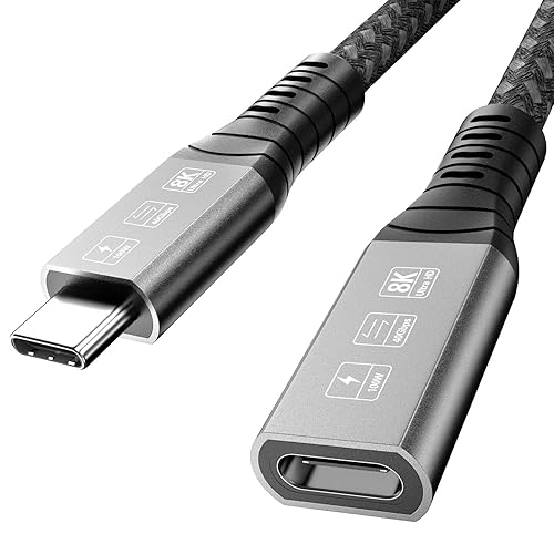 ConnBull Cable de extensión Thunderbolt 4 de 100 W compatible con Thunderbolt 34, 40 Gbps, extensor de cable de extensión USB C 4.0, compatible con