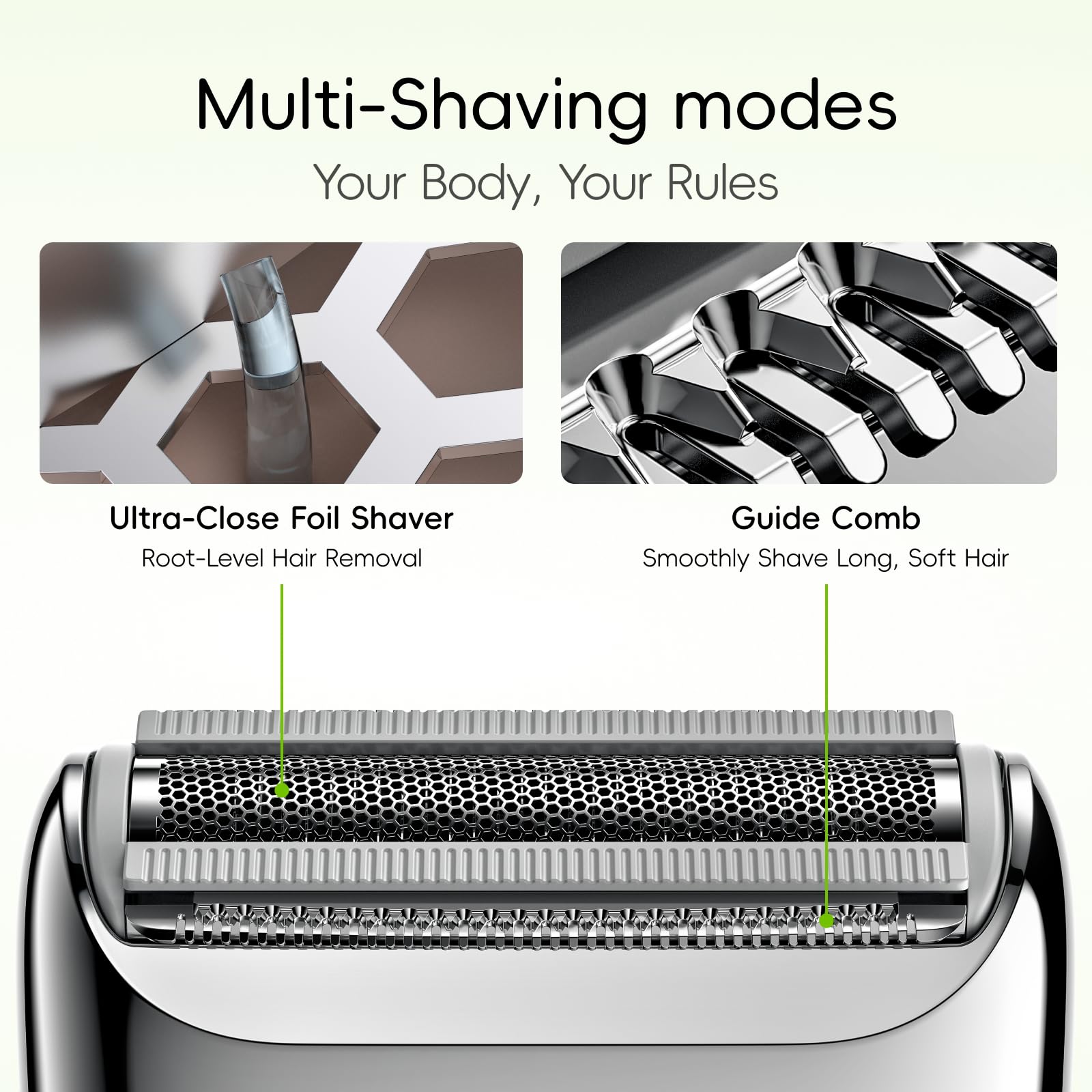 yoose Rasoi elettrici da donna, IPX7, in lega, per bikini, per donne (USB-C, pettine trimmer, modalità multi rasatura), formato portatile, verde cyber