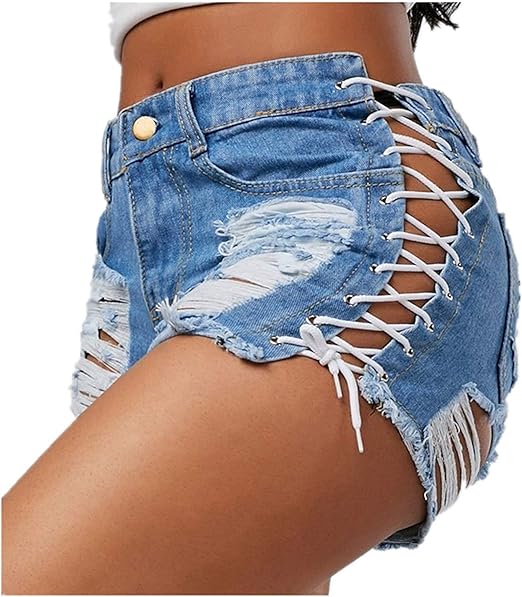 Amazon レディースショートデニムショートパンツホットパンツ夏のデニムショートパンツ女の子ジーンズデニムファッションエレガントなジーンズ夏の パンツショートショートパンツリッピング穴のズボン ショートパンツ 通販
