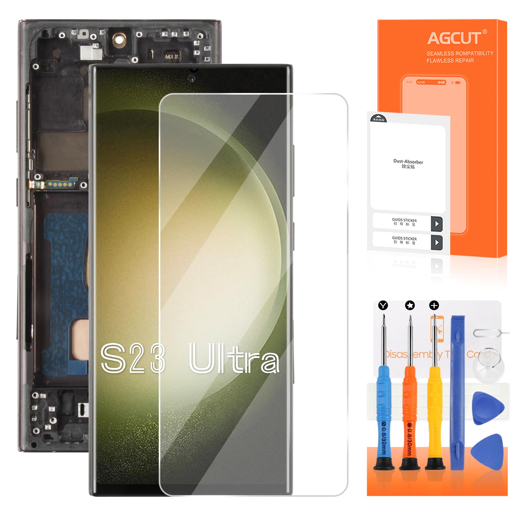 AGCUT (US Version, SM-S918U) Écran LCD pour Samsung S23 Ultra 5G SM-S918U1 6,8 Pouces LCD Display Affichage Digitalizer Ecran Tactile Assemblée avec Outils (Noir avec Cadre, sans Empreinte)