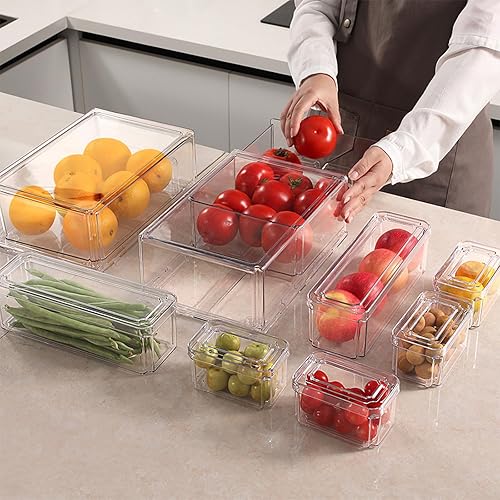 Miniatura 9 de YINGRACE 7 Pack Fridge Organizer Bins, and 3 Pack Stackable Refrigerator Organizers and Storage, With a Pull-out Drawer, BPA-Free Clear Containers