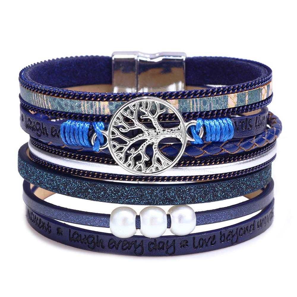 Fesciory Leather Wrap Bracelet for Women, Boho Western Layered Cuff Jewelry | Stackable Bracelets, Easy-On Clasp, Daily Wear, Pairs with Boho Western Outfits, Gift for Women