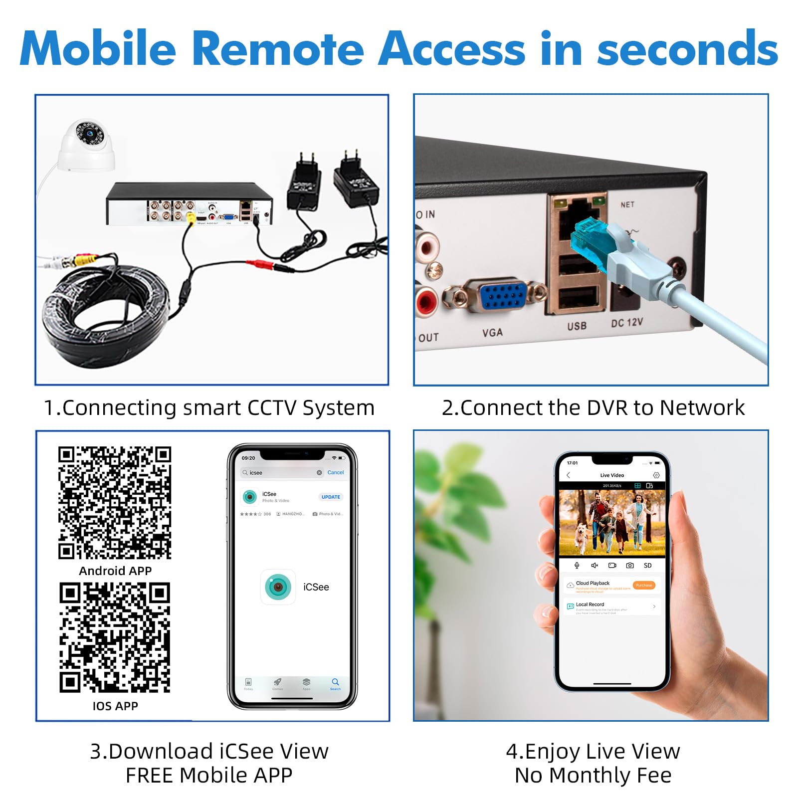 Registratore DVR di sicurezza a 8 canali con HDD 500G, DVR CCTV ibrido 6 in 1 a 8 canali per telecamera di sorveglianza, supporta telecamere analogiche a 8 canali, DVR per sistema di sorveglianza