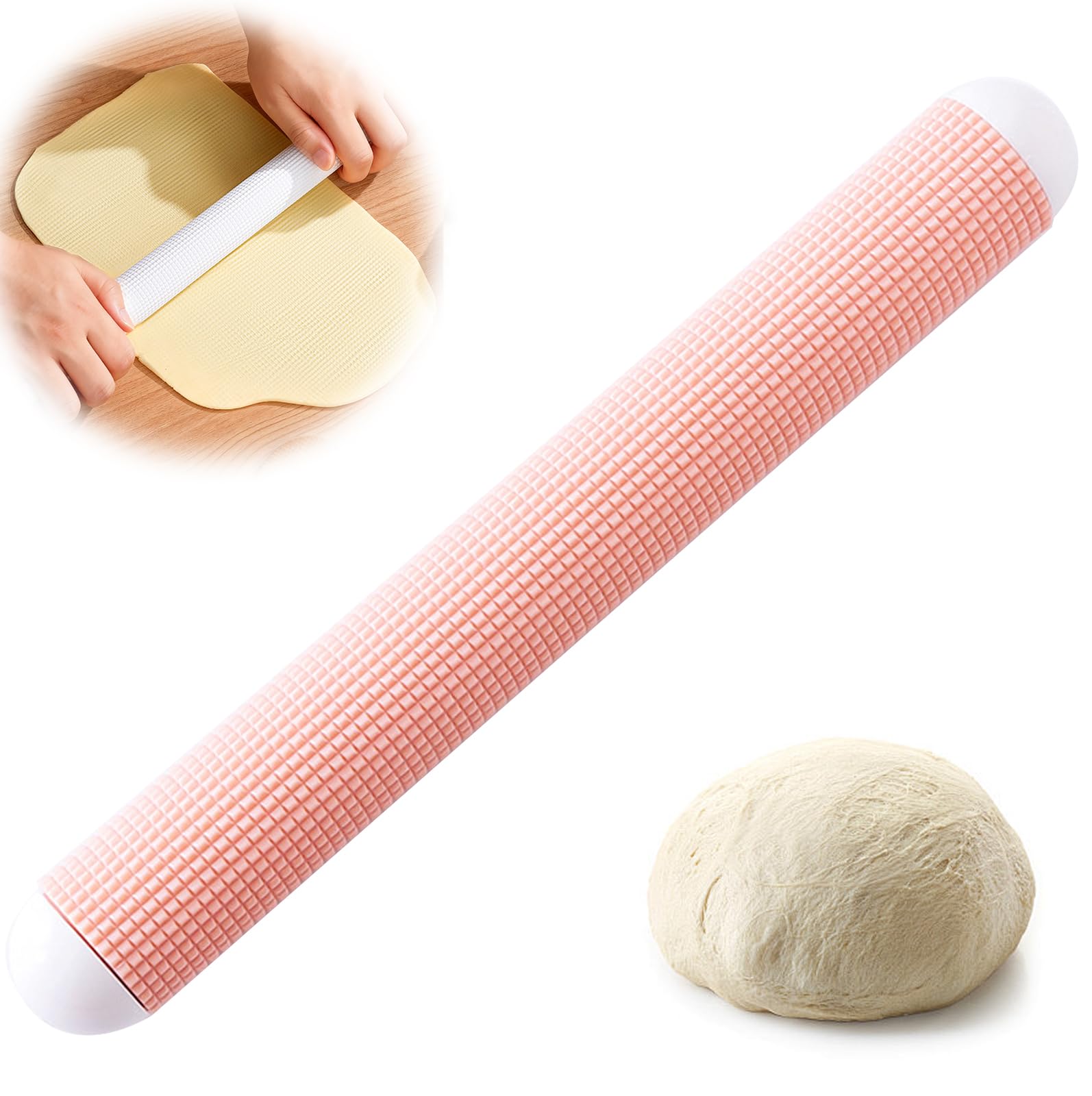 YUXIKIS ガス抜き めん棒 麺棒 めんぼう パン めん棒 お菓子作り パン作り道具 27cm ホワイト ピザ、クッキー、パンなどを作るのにぴったりです (ピンク)