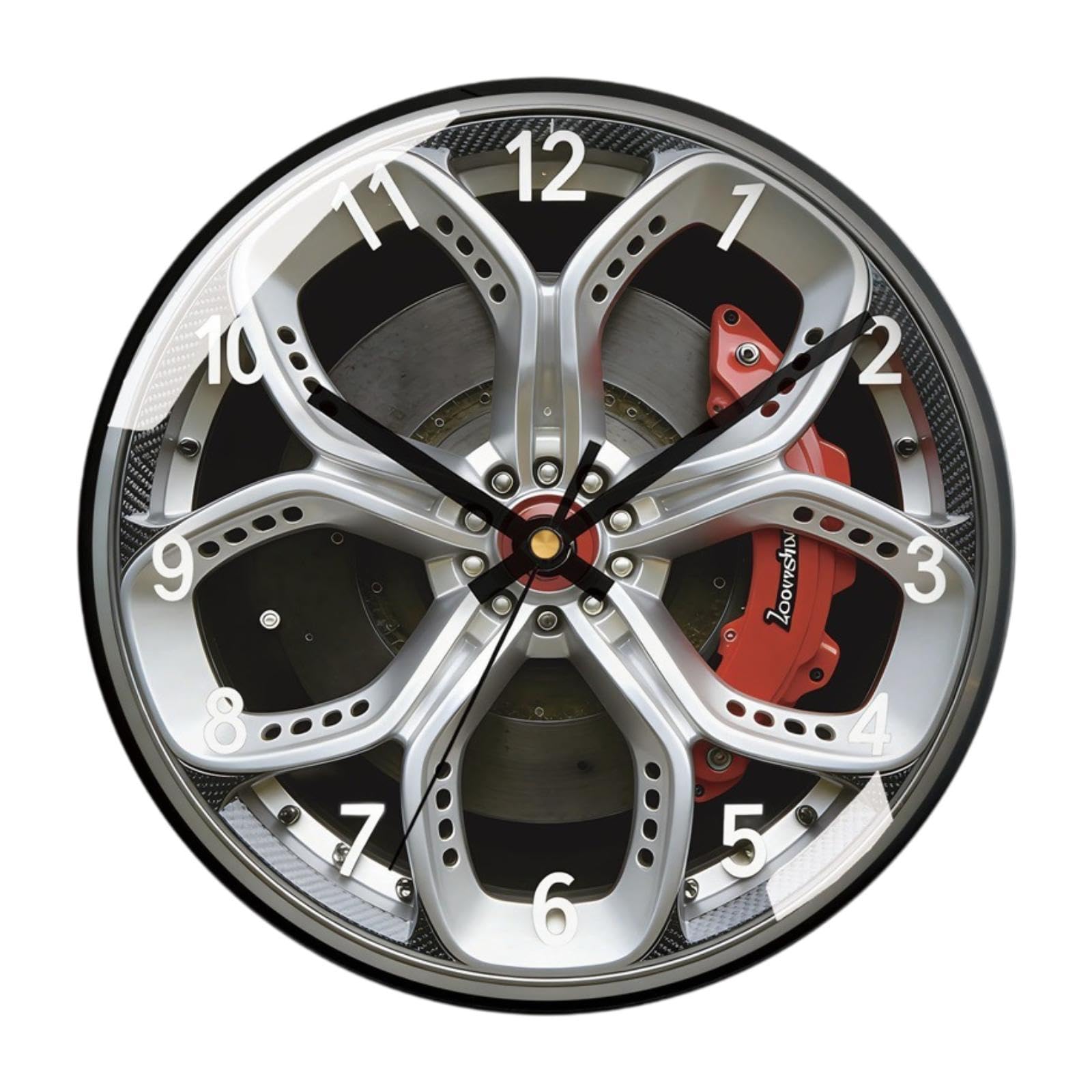 Horloge murale de garage pneu de voiture 30 cm avec mécanisme silencieux