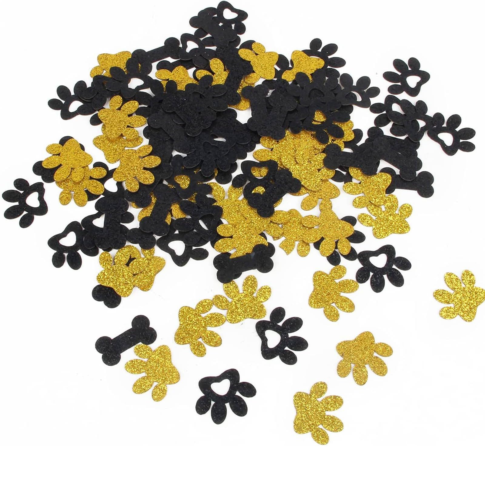 Black Gold Glitter Paw Print Confetti, 100Pack Dog Paw Print Table Confetti for Baby Shower Wedding Birthday Party Tropical Jungle Party Decorations