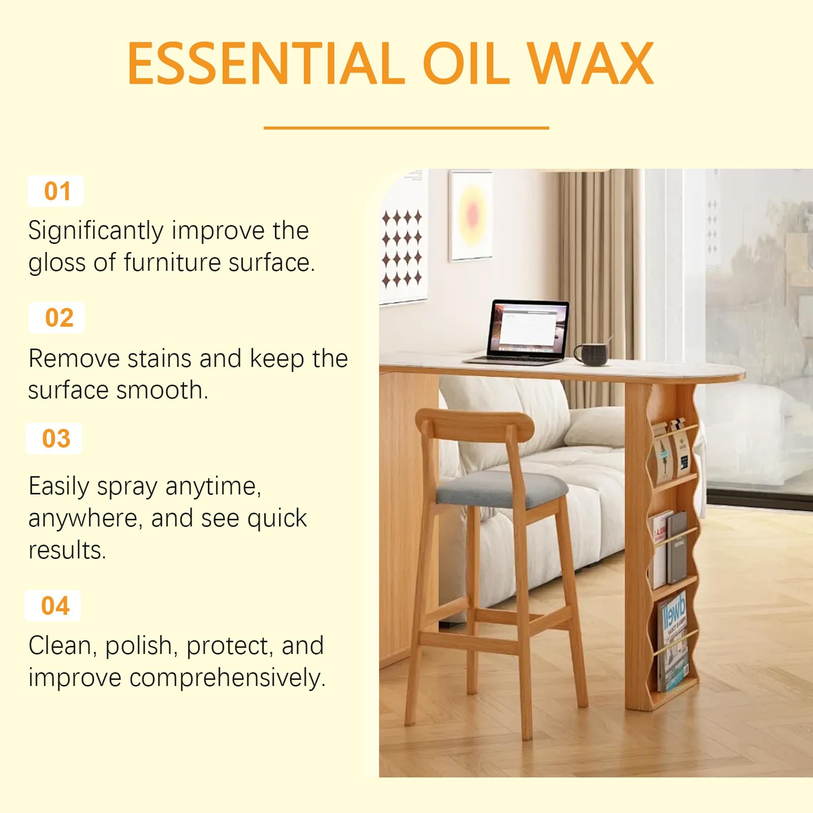 Spray para pulir muebles con cera de abejas - Spray para pulir madera con cera de abejas natural - Mist de cera con aceite esencial de cera pura, aerosol para pulir muebles con luz (8 botellas)