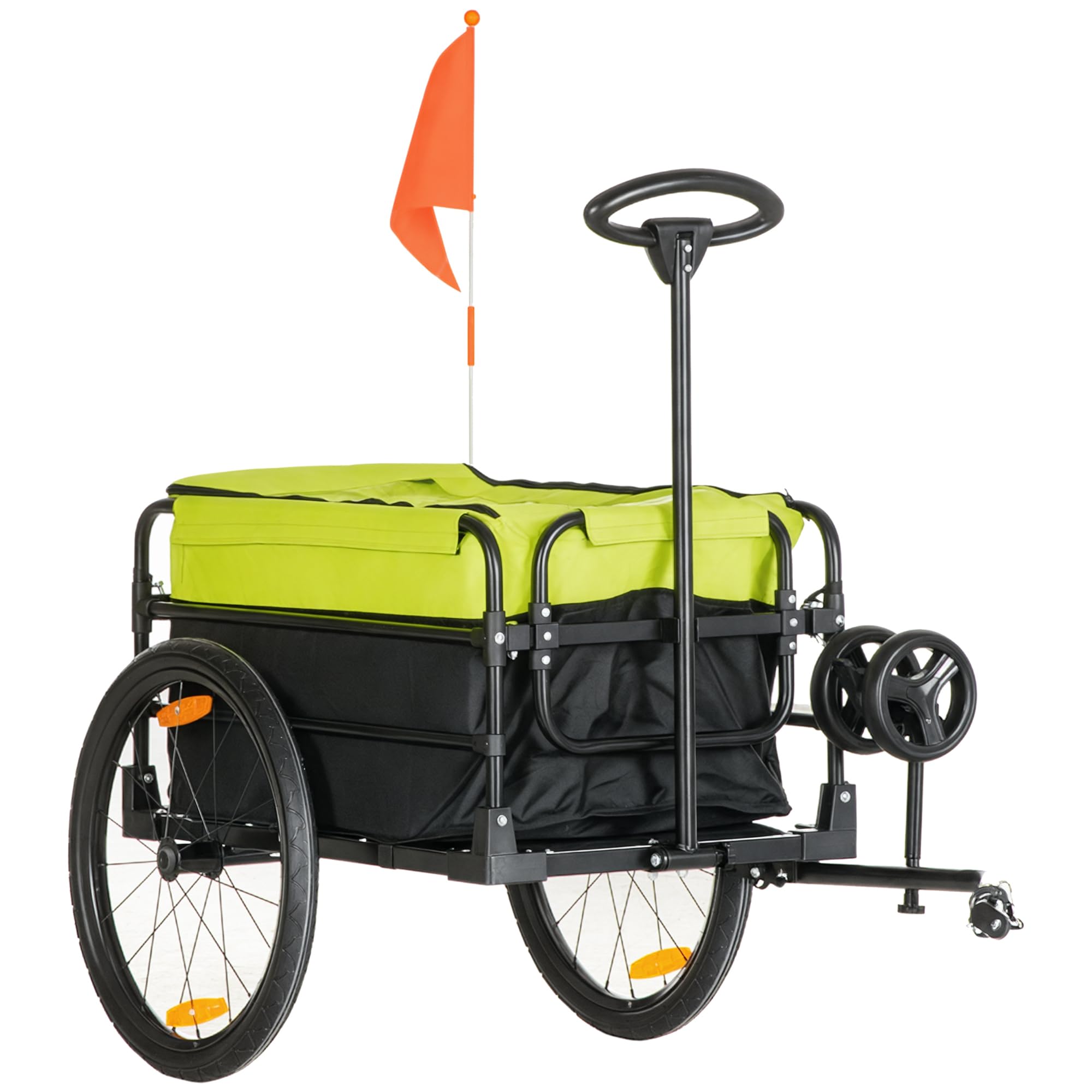 HOMCOM Rimorchio per bicicletta, 2 in 1, per bicicletta, con pneumatici da 20 pollici, portata 40 kg, in acciaio, tessuto Oxford, 130 x 64 x 64/103 cm