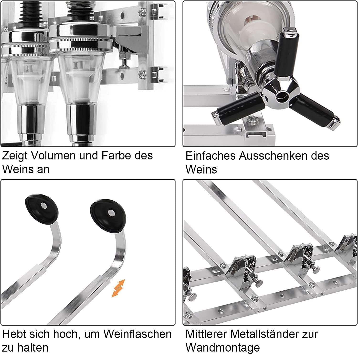 Youyijia 6 Schnapsspender Flaschenhalter Wandmontiert, 6 x 30 ml Bar Butler Getränkehalter für Spirituosen, Aluminiumlegierung, optisches Spirituosen-Barzubehör-Set für die Hausbar, Küche oder Bar