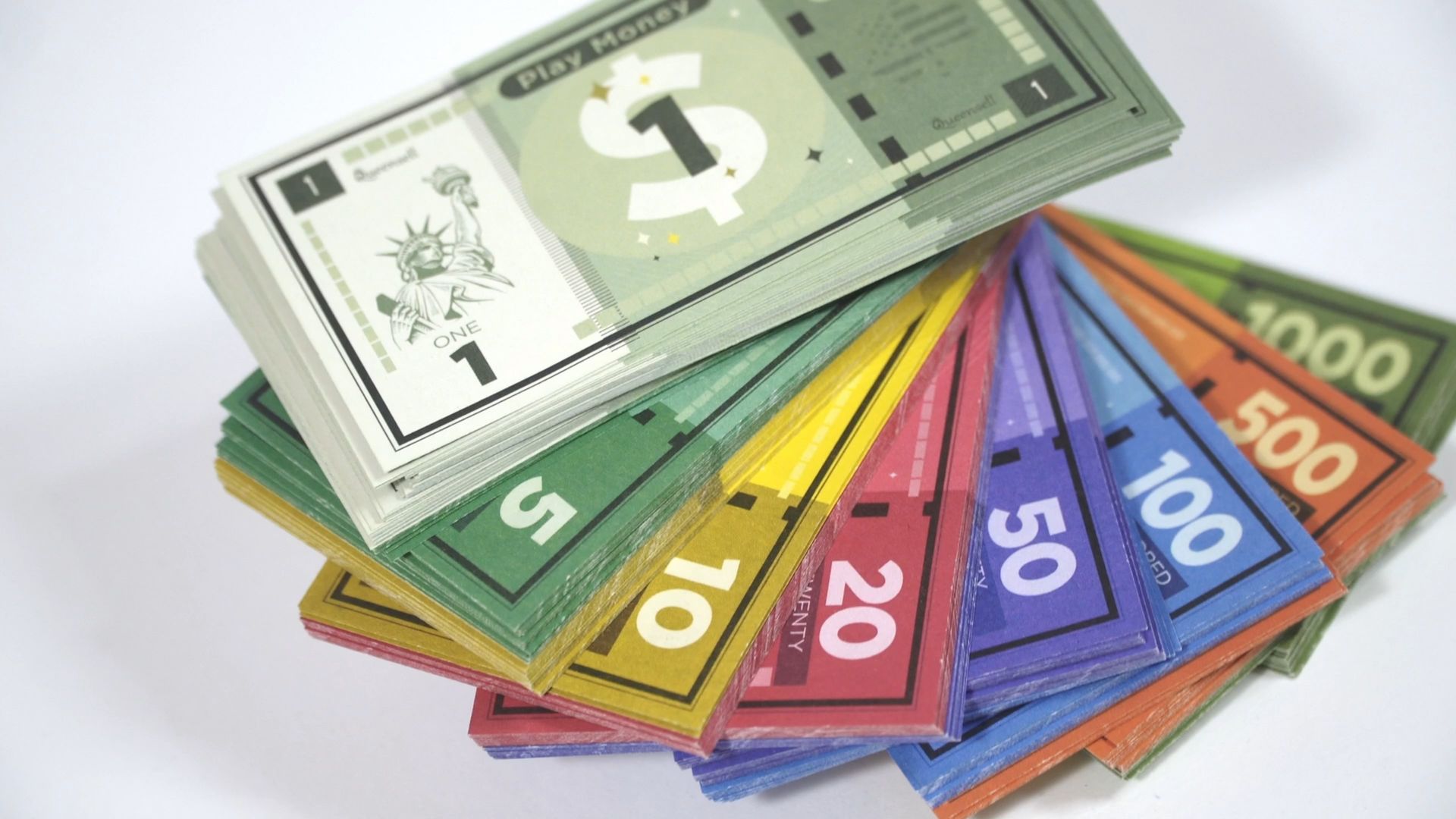 Recambio de dinero monopolio de repuesto: colores mixtos: $1, 5, 10, 20, 50, 100 y $500 billetes (2 paquetes de 30 billetes, total de 60 billetes