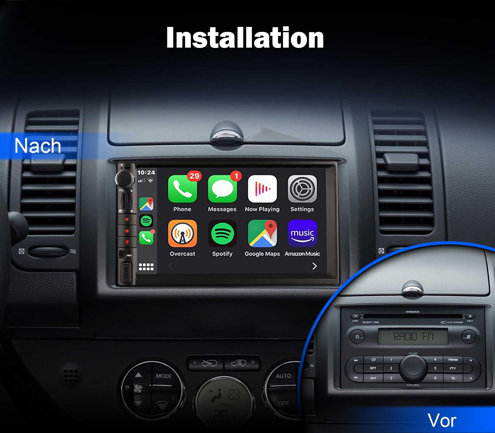 Erisin 6 GB + 128 GB, 8-rdzeniowy Android 14, podwójny DIN, uniwersalny GPS z nawigacją, radio samochodowe Bluetooth, 2 DIN do Nissan, 7-calowy ekran dotykowy IPS, obsługuje DAB+ CarPlay Android Auto