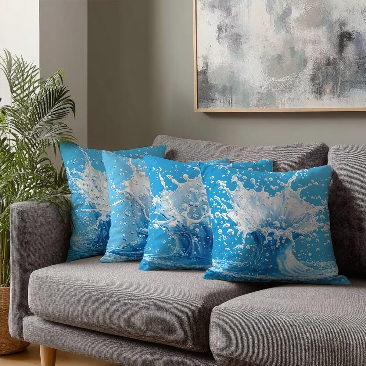 Federe Cuscini Divano 55x55 cm, Blu Navy Cuscini per Divano, Velluto Federe Cuscino Letto Impermeabili Set da 4, Copricuscini Estate Motivo con Cerniera Invisibile Design per Sofá, Regalo Donna D-65