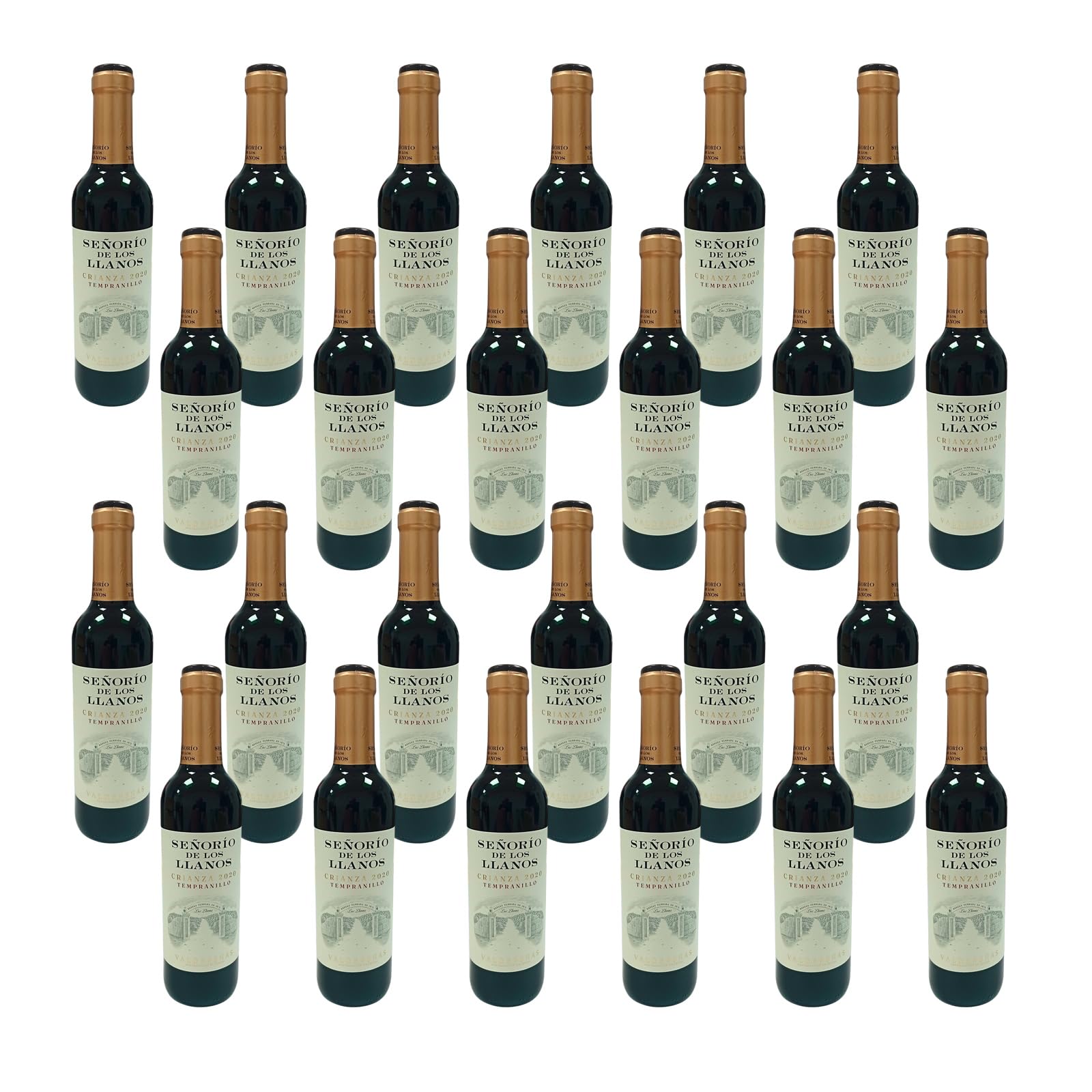 Deliex delicias de Extremadura. 24 Botellas pequeñas de vino Señorio de los Llanos crianza 37,5 cl. Vinos para Detalles invitados en Bodas (24)