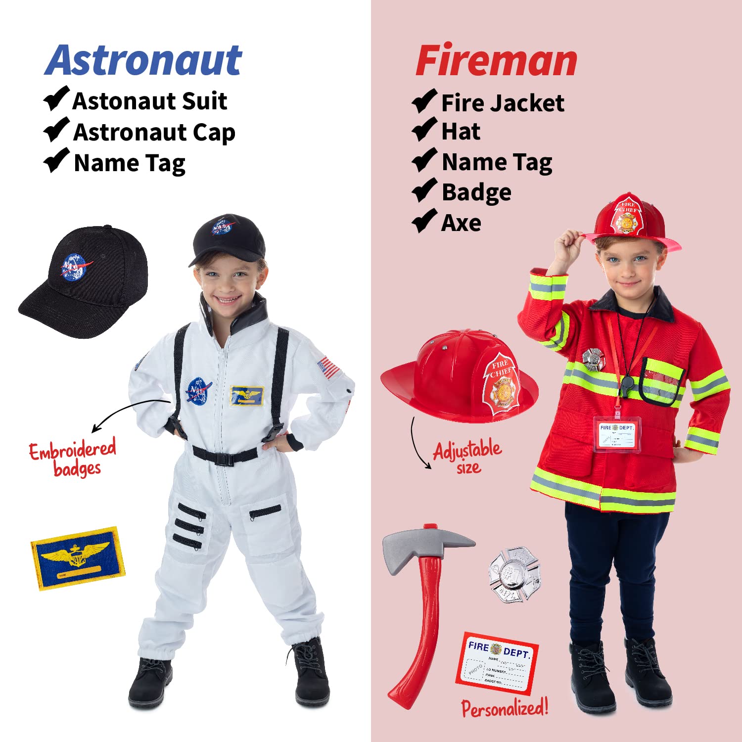 Born Toys Pretend Play Costumes for Kids Ages 3-7, Washable Toddler Dress Up Set for Play (6 in 1)