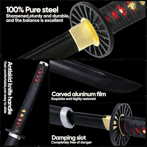 Miniatura 4 de CosgodRoll Espada de demonio hecha a mano, 41 pulgadas, acero al carbono forjado 1060, espada de cosplay con vaina de cuero, espadas Katana Samurai