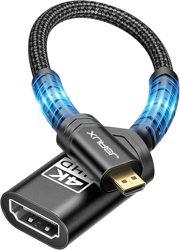 JSAUX Micro HDMI to HDMI Adapter, Micro HDMI Male to HDMI Female-Black | 4K@60Hz HDR 3D Dolby 18Gbps, Compatible with Raspberry Pi 5/Pi 4/Go Pro Hero/Nikon/Canon/Sony and Other Camera