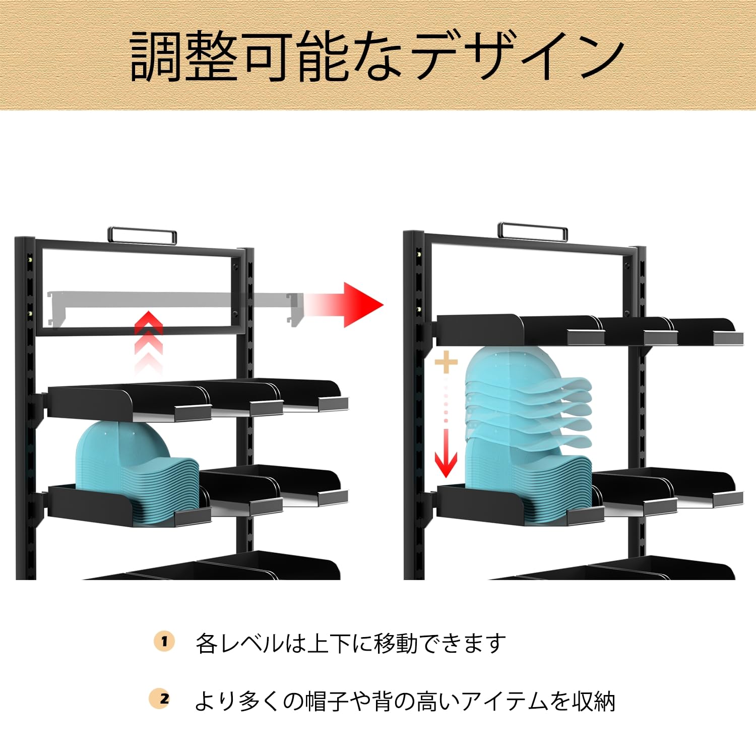 Amazon｜Lhysn 大型帽子ハンガー自立式、6段調節可能ボールキャップ 