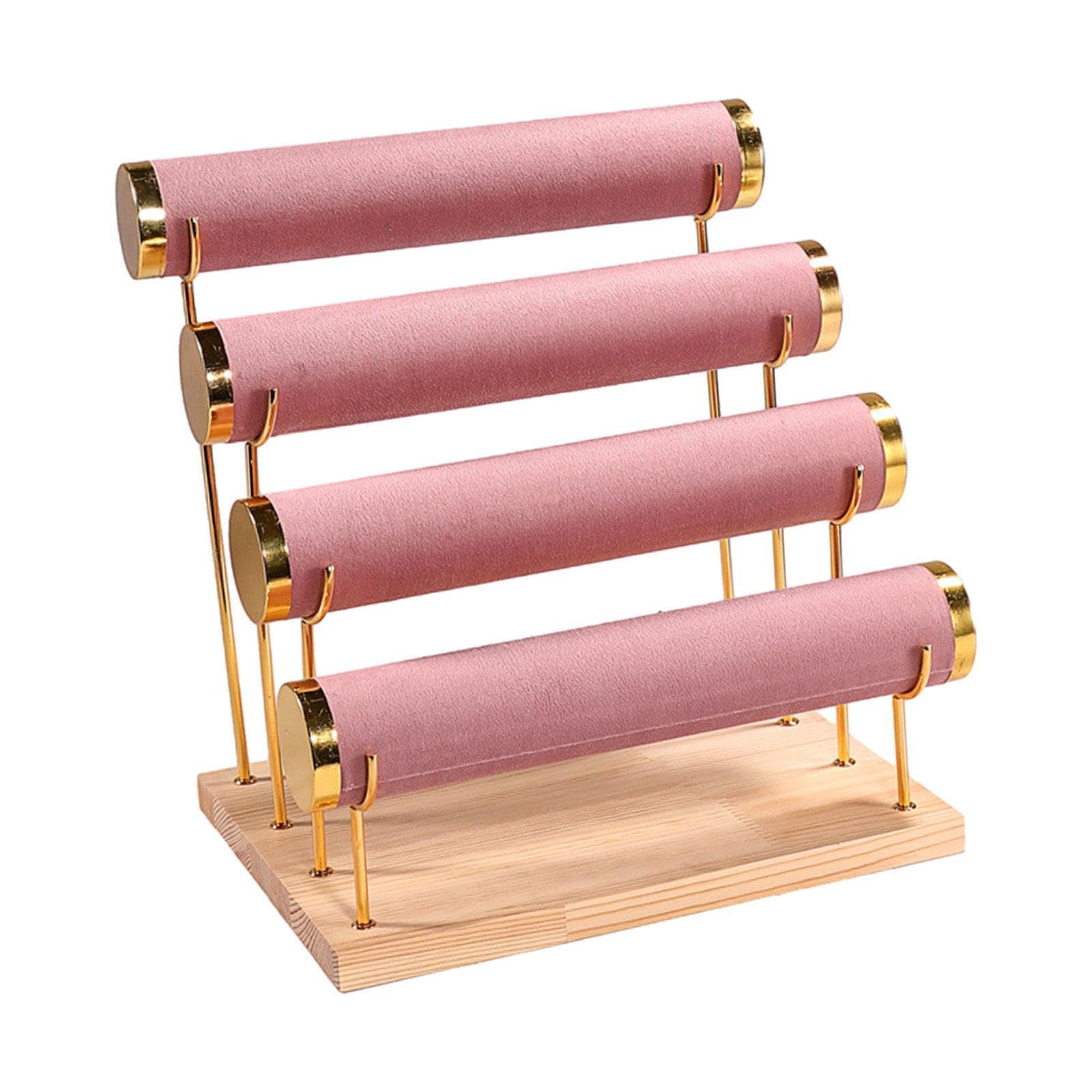 TWISAXC Stylish Bracelet Holder 4 Tier Velvet Organizer Guaranteed To Display Jewelry Beautifully In Any Setting Bracelet Displays For Selling Organizer, pink, 29x22x30.5cm