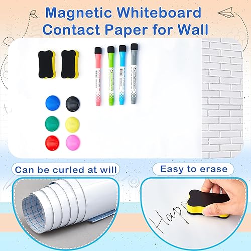 Miniatura 4 de Pasimy Pizarra magnética de borrado en seco, papel de pizarra blanca de 48 x 60 pulgadas, gran adhesivo autoadhesivo para pared, fácil de escribir y
