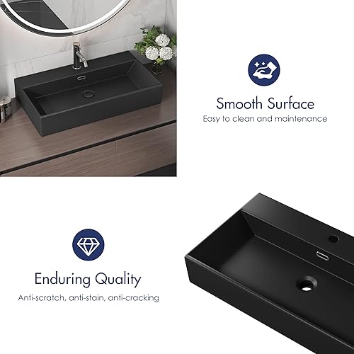 Miniatura 26 de Eridanus Fregadero de baño rectangular de 30 x 16 pulgadas, montaje en pared, sobre mostrador, lavabo de cerámica blanca de alta calidad con Blanco