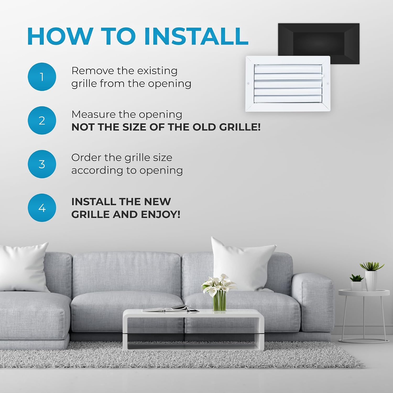 Aluminum 10 x 6 in (Duct Opening) 1-Way Air Duct Register Vent Cover for Ceiling and Wall - Modern HVAC Louver Vent Cover Adjustable – Durable Rustproof Wall Grille – Overall Size 11-5/8 x 7-5/8 Inch