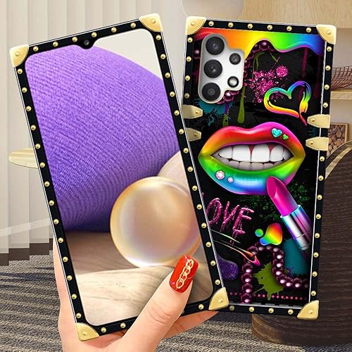 Miniatura 4 de Yuning419 Funda compatible con Samsung Galaxy A32 5G, Lipstick Lips A32 5G para niñas y mujeres, funda cuadrada de lujo de TPU suave a prueba de